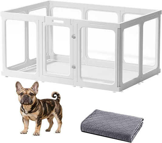Acrylic Dog Playpen-Clear Dog Play Pen Indoor for Puppy-24”H 10Panels Transparent Pet Fence for Small Animals Rabbit Cat Ferret Whelping Crate Enclosure Cage Kennel with Easy Assembly-PawvioPets