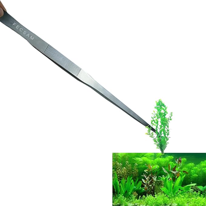 Extra Long Tweezers, Feeding Tongs, 18.9 inch Aquarium Stainless Steel Large Aquascape Tools for Fish Tank, Terrarium，Aquascaping, Reptile Snake (Curved)-PawvioPets