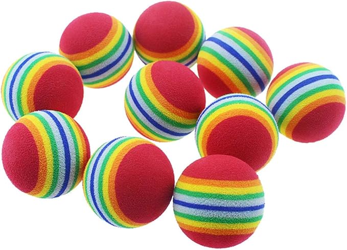 12 Pack Rainbow Cat Toy Balls Soft EVA Foam Interactive Indoor Kittens Favorite Toys 1.38" Dia. Small Dogs Puppies Toy Balls Bulk Activity Chase Quiet Play Sponge Ball-PawvioPets