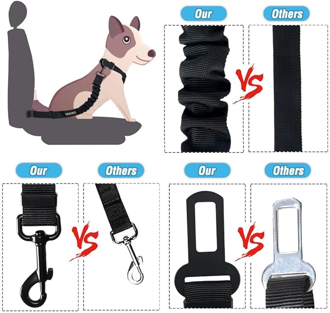 COOYOO Dog Seat Belt, Durability Retractable Dog Car Harness Adjustable Dog Seat Belt for Vehicle Nylon Pet Safety Seat Belts Heavy Duty & Elastic-PawvioPets