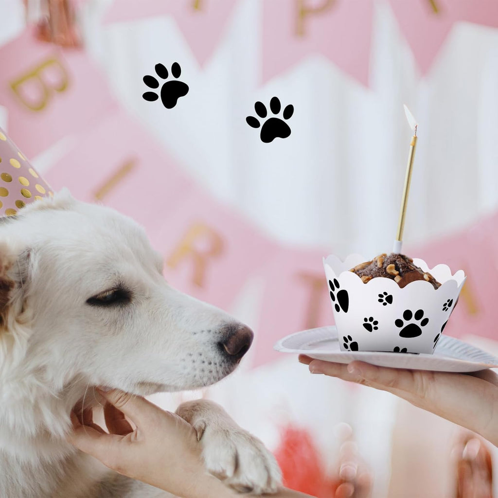 Domensi 100 Pcs Dog Paw Cupcake Wrappers Puppy Themed Cupcake Liners Rustic Baking Cups Baking Liners for Spring Summer Wedding Bridal Baby Shower Birthday Party Supplies Dessert Decoration