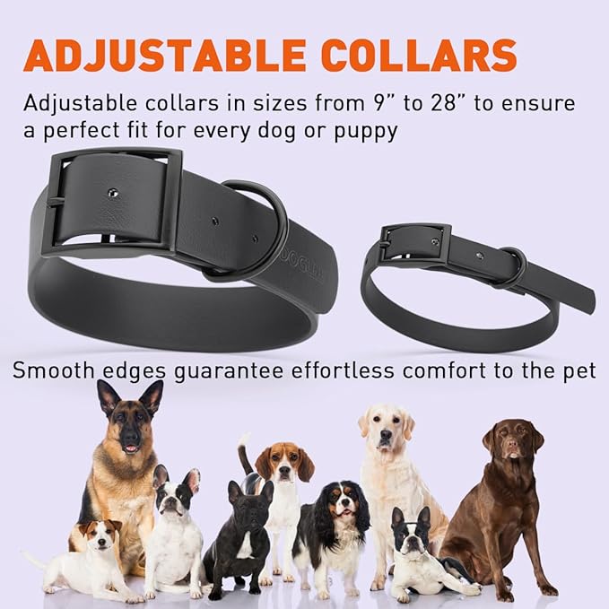 Dogline Biothane Waterproof Dog Collar Strong Coated Nylon Webbing with Black Hardware Odor- Proof for Easy Care Easy to Clean High Performance Fits Small Medium or Large Dogs, Black-PawvioPets