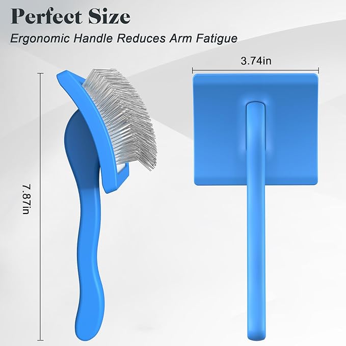 2PCS Slicker Brush for Dogs & Pet Comb,Professional Dog Grooming Brush (Goldendoodles,Poodles,Labradoodles) with Extra Long Pins to Effectively Remove Tangles, Knots and Mats (Blue)-PawvioPets