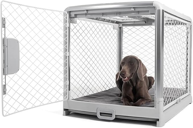 DIGGS Revol Collapsible Dog Crate with Wheels - Premium Portable Dog Crate - Safe, Stylish, and Convenient Indoor Kennel (Ash, Large)-PawvioPets
