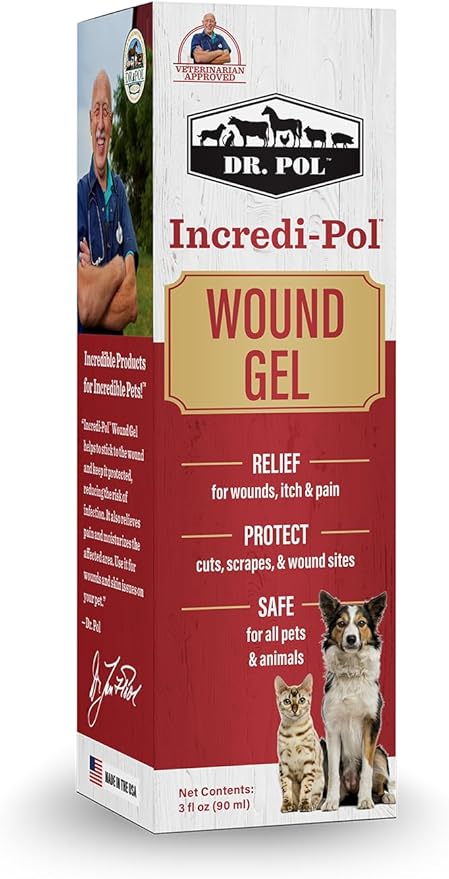 Dr. Pol Incredi-Pol Wound Gel Spray for Dogs, Cats, and All Animals - Dog Wound Care Gel to Relieve Itch and Pain - Protects Wounds, Scrapes, and Incisions - 3 Fluid Ounces-PawvioPets