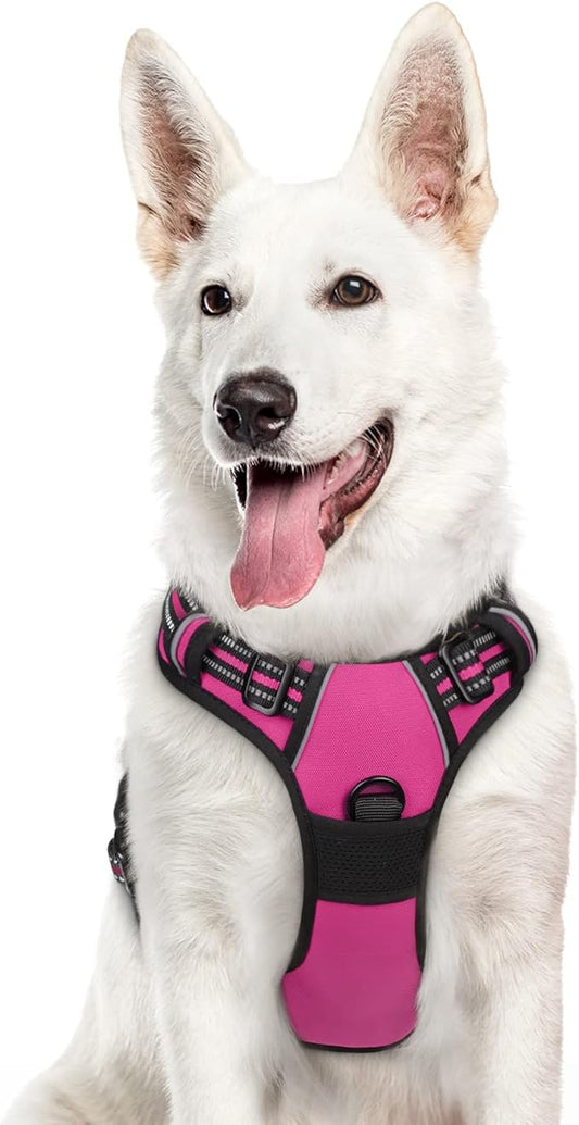 Eagloo Dog Harness Large Breed, No Pull Service Vest with Reflective Strips and Control Handle, Adjustable and Comfortable for Easy Walking, No Choke Pet Harness with 2 Metal Rings, Rose Red, XL-PawvioPets