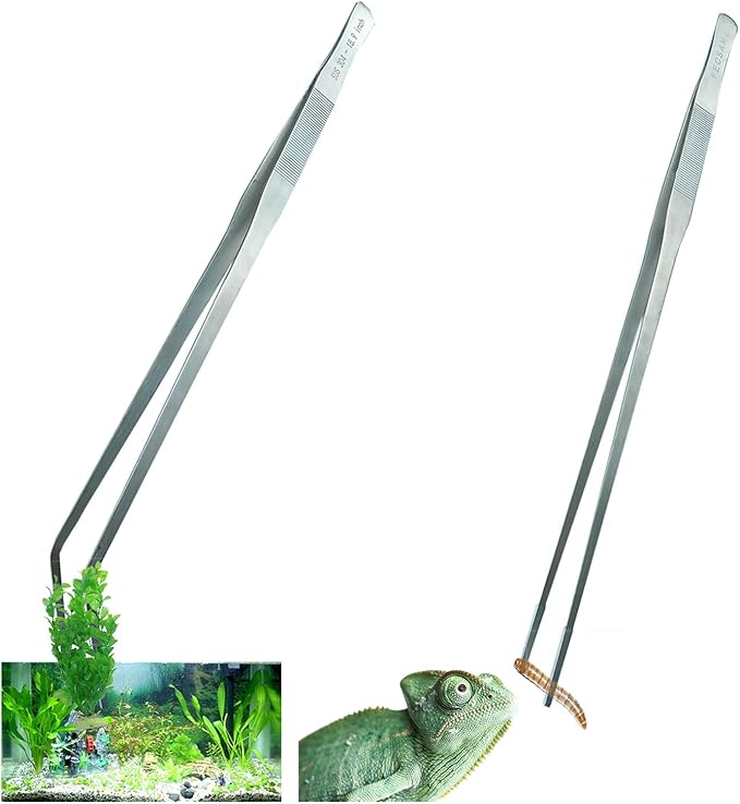 Extra Long Tweezers with Rubber Cover Tips, Fecsam Feeding Tongs - 2 Pack/18.9 inch Aquarium Stainless Steel Large Aquascape Tools for Fish Tank, Terrarium，Aquascaping, Reptile, Bearded Dragon-PawvioPets