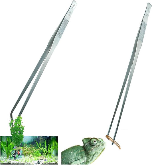 Extra Long Tweezers with Rubber Cover Tips, Fecsam Feeding Tongs - 2 Pack/18.9 inch Aquarium Stainless Steel Large Aquascape Tools for Fish Tank, Terrarium，Aquascaping, Reptile, Bearded Dragon-PawvioPets