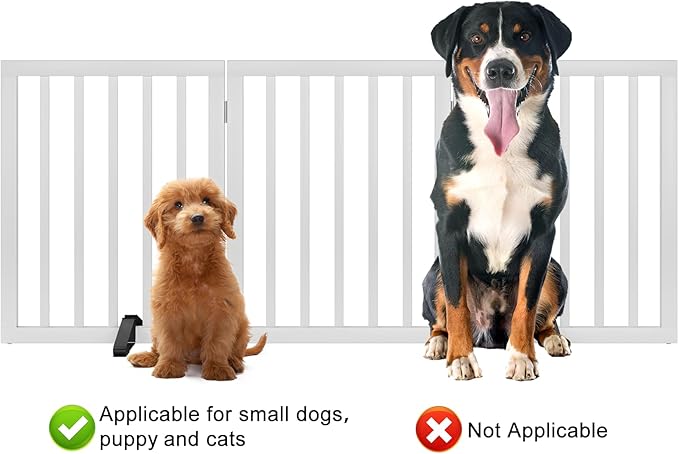 Dog Gates for The House Freestanding Foldable Pet Gates for Doorways 3 Panels 24'' Tall with 2PCS Support Feet Wooden White Dog Gate for Stairs-PawvioPets