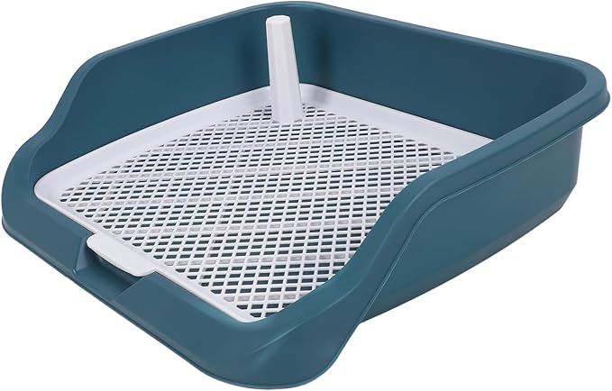 Fabater Dog Potty Toilet Training Tray, Portable Multifunctional Mesh Puppy Training Toilet Pad Holder with Bafflel for Small Dogs Puppies (Peacock Blue)-PawvioPets