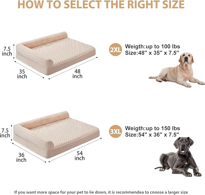 BFPETHOME Orthopedic Dog Beds for Large Dogs-Waterproof Sofa Dog Bed with Removable Washable Cover, Large Pet Bed with Waterproof Lining and Nonskid Bottom,Pet Bed for Dogs-PawvioPets