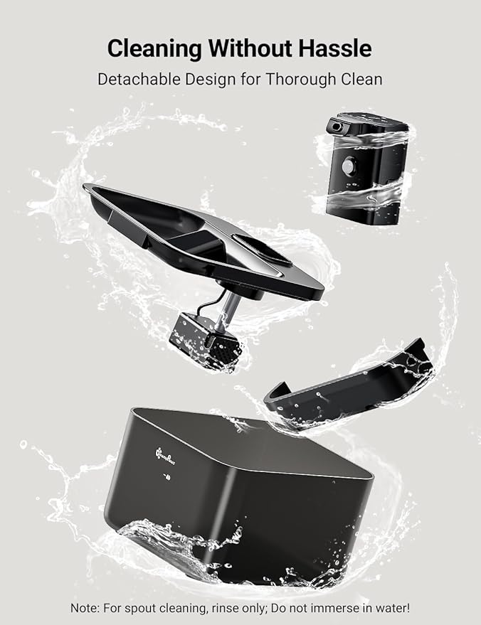 DownyPaws Cat Water Fountain Cordless, 84oz/2.5L Fursink Wireless Pet Water Fountains for Cats Indoor, Battery Operated Cat Drinking Fountain with Motion Sensor, Ultra Quiet Pump, BPA-Free, Black-PawvioPets