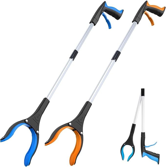 Grabber Reacher Tool - 32” Extra Long Foldable Gripper and Reaching Tool - Heavy Duty Pick Up Stick Grabbers for Seniors, Trash, Surgery Recovery Must Haves Gifts (Blue+Orange 2P)-PawvioPets
