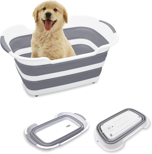 7.1 Gal/27L Multipurpose Collapsible Pet Bathtub Upgraded with Drainage Hole and Pet Hair Collector for Bathing/Shower, Portable Laundry Basket-Foldable Bathing Tub-Storage Organizer.-PawvioPets