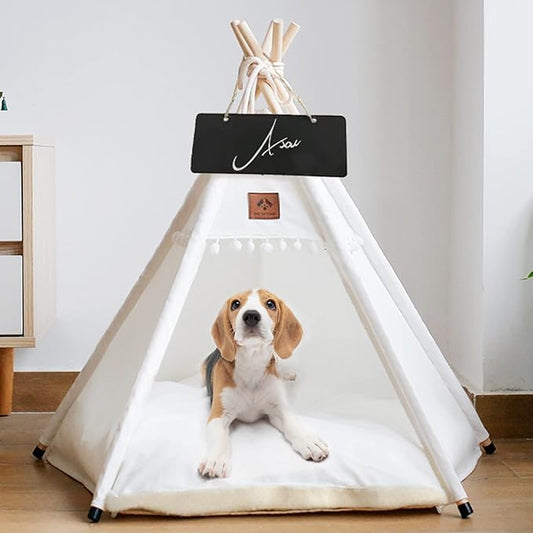 Dog Teepee Pet Tent Portable Dog Houses Puppy Teepee Cat Bed with Thick Cushion-PawvioPets