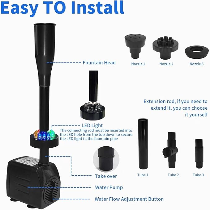 15W 1000L/H Submersible Fountain Water Pump with 12 Colorful LED Lights, Mushroom and Blossom Spray Head for Fountain,Pond,Outdoor Water Feature, Statuary Gardens,Aquarium Fish Tank-PawvioPets