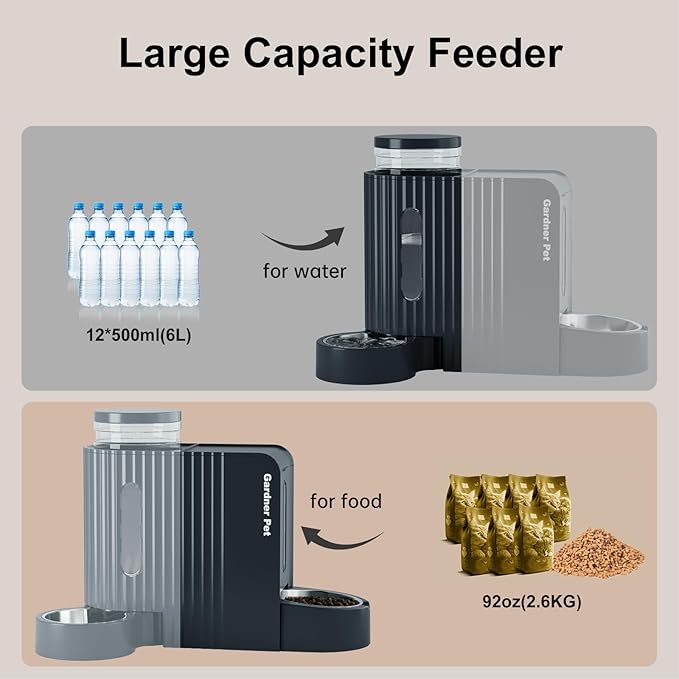Gardner Pet Automatic Gravity Food Feeder and Water Dispenser, 1.8 Gallons*2 Stainless Steel Two-in-One Set Large Capacity Dispenser for Pets Dogs, Puppies, Kittens (Dark Blue)-PawvioPets