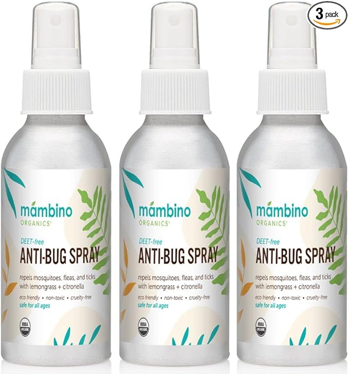 Anti-Bug Spray DEET-Free – Organic, All-Natural Bug Spray Travel Size with Essential Oils – Non-Toxic, Reef Safe, Face-Safe Bug Repellent for Babies, Kids, Adults by Mambino Organics, 2.7oz 3-Pack-PawvioPets