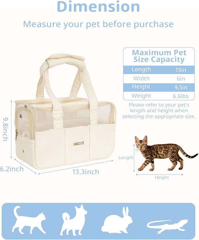 Dog Purse Carrier for Small Dogs Rabbit cat with Large Pockets, Cotton Bag, Dog Carrier Soft Sided, Collapsible Travel Puppy Carrier (Beige Breathable, 13.6" L x 6.5" W x 10.0" H)-PawvioPets