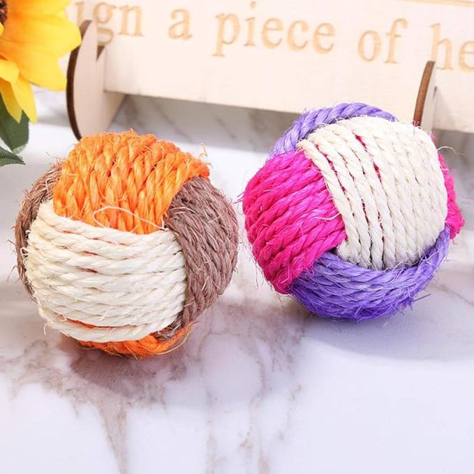 3Pcs Cat Toy Sisal Ball Pet Scratching Ball Chew Eco-Friendly Toy Pets Interactive Toy Bite and Wear Resistant(Random Color)-PawvioPets