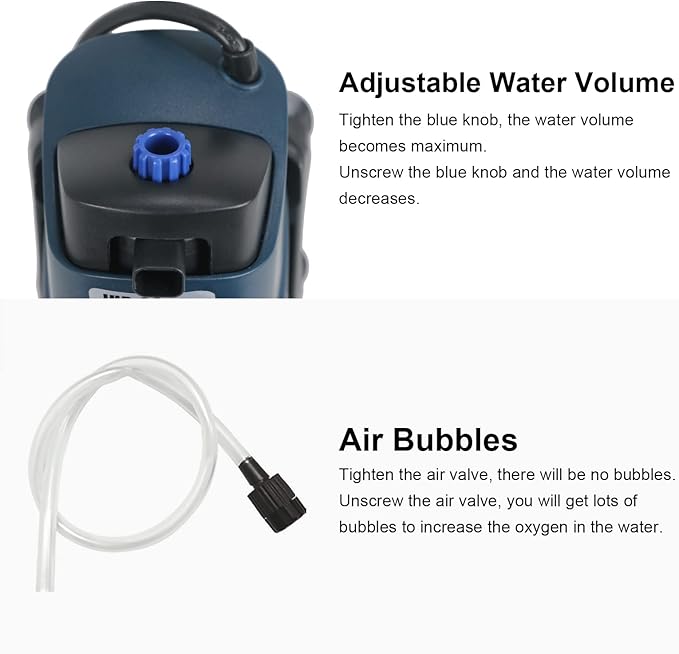 COOSPIDER Fish Tank Filter Sun JUP-02 Aquarium Green Clean Submersible Machine 132gph for 10-40 Gallon Small Fish Tank Internal Submersible Pump for Turtle Tank, Air Supply & Oxygen Enhancement-PawvioPets