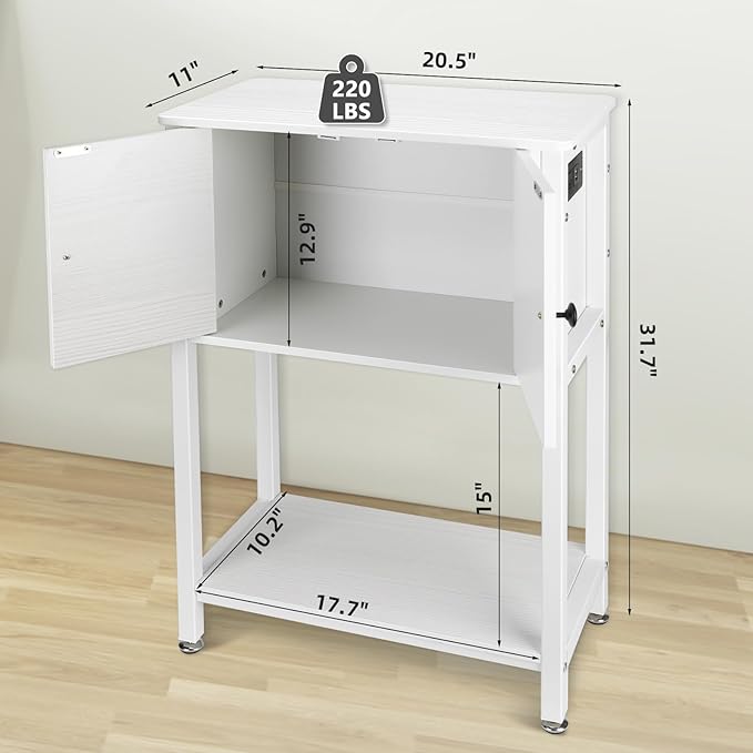 5-10 Gallon Fish Tank Stand, Heavy Duty Aquarium Stand with Cabinet & Power Outlets for Fish Tank Accessories Storage, Double Reptile Terrarium Stand 20.5" L* 11" W Tabletop, White-PawvioPets