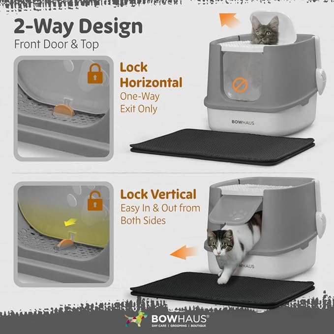 Fully Enclosed Cat Litter Box w/Lid, Scoop, Litter Mat & Odor Fitter, Large Plastic Cat Toilet with Double Door, Anti-Splashing Gato Litter Box with Lockable Front Door, Beige/Pink-PawvioPets