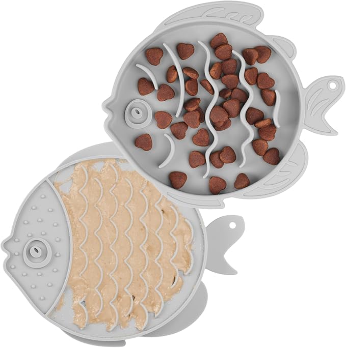 Coomazy 2-in-1 Silicone Slow Feeder Dog Cat Bowls, Interactive Puzzle Toy for Pets Dry/Wet Food Training, Keeps Dogs Cats Busy, Prevents Puppy Kitty Overeating (Smoky Gray, 1.2 Cup)-PawvioPets