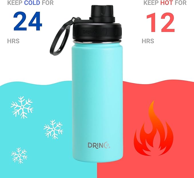 DRINCO Stainless Steel Water Bottle Spout Lid Vacuum Insulated Double Wall Water Bottle Wide Mouth (40oz 32oz 22oz 18oz 14oz) Leak Proof Keeps Cold or Hot (18 oz, 18oz Teal)-PawvioPets