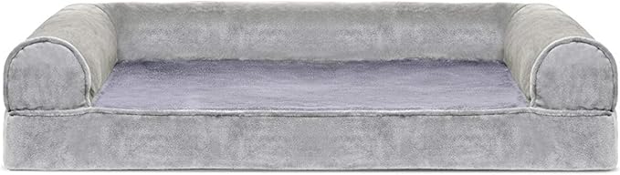 Furhaven Orthopedic Dog Bed for Medium/Small Dogs w/ Removable Bolsters & Washable Cover, For Dogs Up to 35 lbs - Faux Fur & Velvet Sofa - Smoke Gray, Medium-PawvioPets