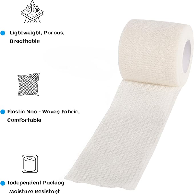 36 Rolls Elastic Self Adhesive Bandage Wrap 2 Inch, Breathable Non Woven Cohesive Bandage, Vet Wrap for Dogs, Ankle Sprains Swelling Medical First Aid Tape, Sports Athletic Tape White-PawvioPets