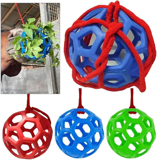 3PCS Hay Feeder Ball Toy for Horses, Goats & Livestock – Rainbow Colors with Hanging Red Cord, Stress Relief & Boredom Prevention (Green, Blue, Red)-PawvioPets