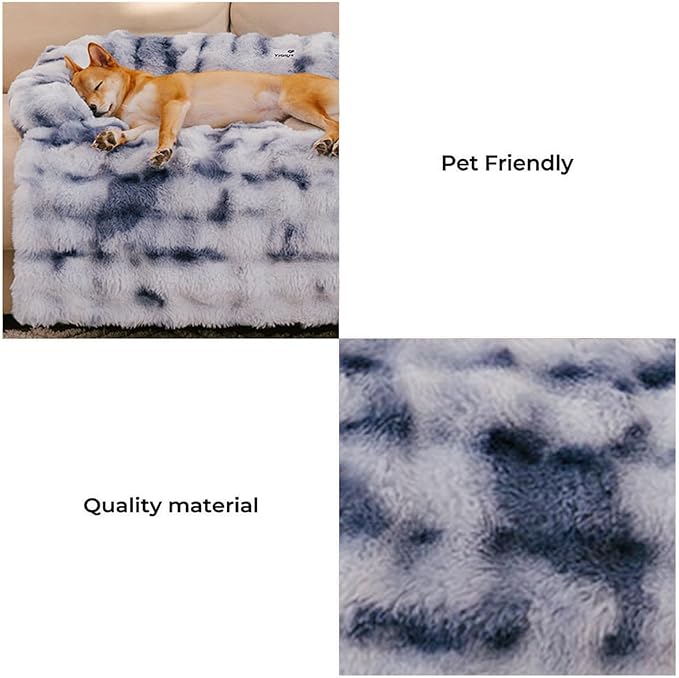 FUNNY FUZZY Pet Fluffy Fuzzy Couch Cover, Calming Washable Dog Bed Sofa Protector Pets Mat for Small Dogs and Cats (Tie-dye Blue,27.56 × 24.02 × 5.51 in)-PawvioPets