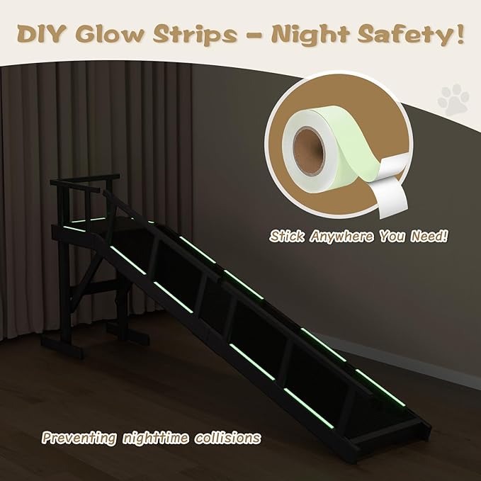 73" Dog Ramp for Bed, Pet Ramp with Removable Side Rail and Non-Slip Surface, Pet Ramp for Small & Large & Senior Dogs with Rest Platform and DIY Glow Strips,Dog Stairs for Couch, Black-PawvioPets