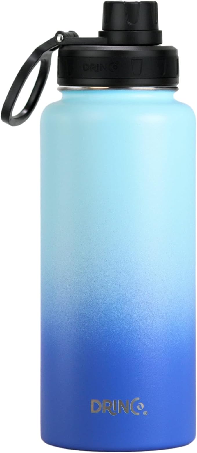 DRINCO Stainless Steel Water Bottle Spout Lid Vacuum Insulated Double Wall Water Bottle Wide Mouth (40oz 32oz 22oz 18oz 14oz) Leak Proof Keeps Cold or Hot (32 oz, 32oz Morning Sky Blue)-PawvioPets