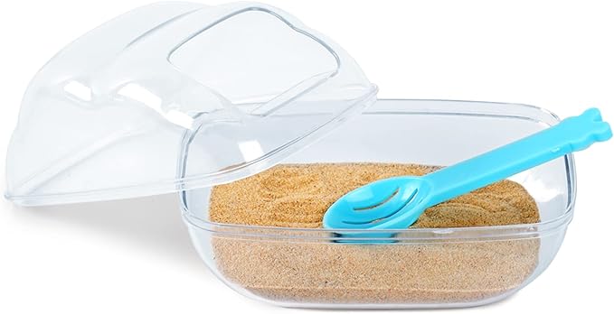 BUCATSTATE Hamster Sand Bath Container Transparent Hamster Dust Bath Kit Dwarf Toilet with Scoop Set Cage Accessories for Small Animals, Gerbil, Syrian Hamster, Mouse (Blue, Medium)-PawvioPets