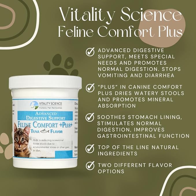 Feline Comfort Plus, Extra Drying Digestive Aid, GI Support Helps with Vomiting and Diarrhea, 100% Additive Free (Seafood, Large)-PawvioPets