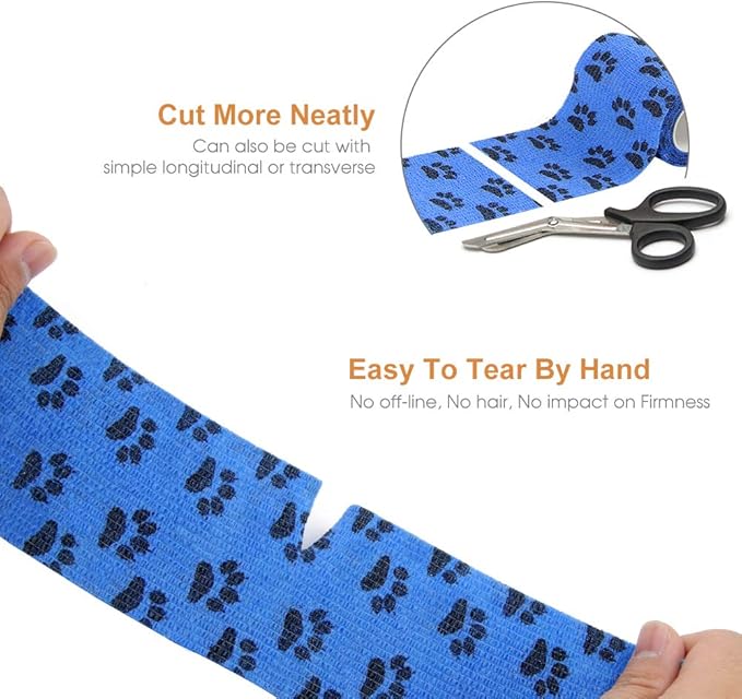 AUPCON Vet Wrap Cohesive Bandages Bulk Self Adhesive Bandage Wrap Self Adherent Wrap Non-Woven for Dogs Pet Animals & Ankle Sprains & Swelling (3 Inch Blue Claw)-PawvioPets