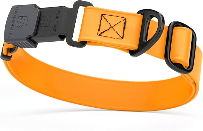 Dogline Biothane Waterproof Dog Collar with Herm Sprenger Stainless Steel Quick Release Buckle – Heavy Duty Tactical Durable Collar for Dogs – Comfortable and Safe Pet Collar, W 1" L 15-25", Tangerine-PawvioPets