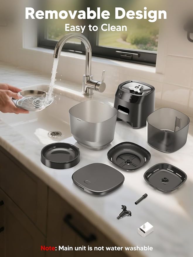 Automatic Cat Feeder and Water Fountain, 5L/20 Cups Timed Cat Dry Food Dispenser, 10s Meal Call, 20 Portions 6 Meals Per Day, 2L Cats Fountains for Drinking with Filter, Pet Feeder for Dog Black-PawvioPets