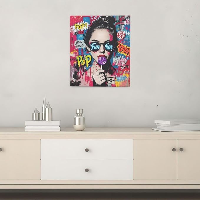 Fashion Women Wall Art Glam Modern Artwork for Girls Banksy Street Graffiti Pop Art Canvas Pictures Painting Print Framed Decorations Gifts for Bedroom Living Room Office 20"x24"-PawvioPets