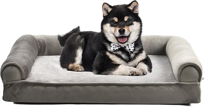 Amazon Basics Dog Bed with Cooling Gel Memory Foam, Pressure-Relief Support for Dogs up to 30lbs, Non-Slip Bottom, Machine Washable Cover, Medium Sized (30" x 20"), Brown-PawvioPets