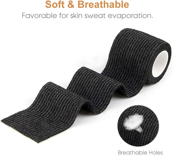 AUPCON Vet Wrap Cohesive Bandages Bulk Self Adhesive Bandage Wrap Self Adherent Wrap Non-Woven for Dogs Pet Animals & Ankle Sprains & Swelling 2 Inch x 5 Yards (2 Inch Black)-PawvioPets