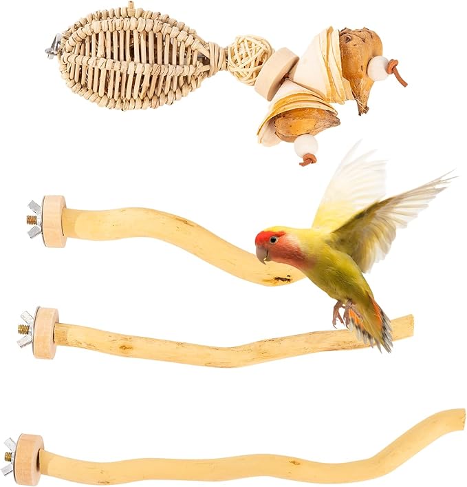 3Pcs Bird Toys Perch Stand for Cage, Natural Parrot Toys, Small Chewing Sticks Toys Bird Cage Accessories for Conures Parakeets Cockatoo African Grey Parrots (3PCS)-PawvioPets