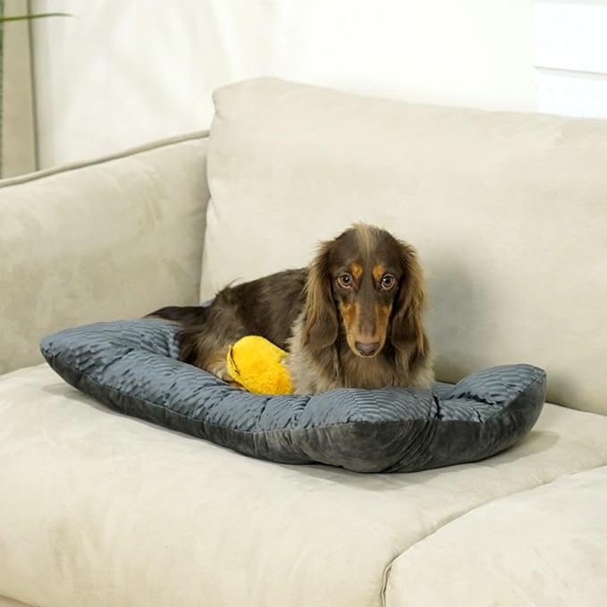 FUNNY FUZZY 24x18 Washable Dog Bed Reversible Crate Mat, 2 in1 Orthopedic Puppy Bed for Small Dogs/Cats, Fluffy Deluxe Kennel Mattress,Sleeping Pad,Charcoal Grey,S-PawvioPets