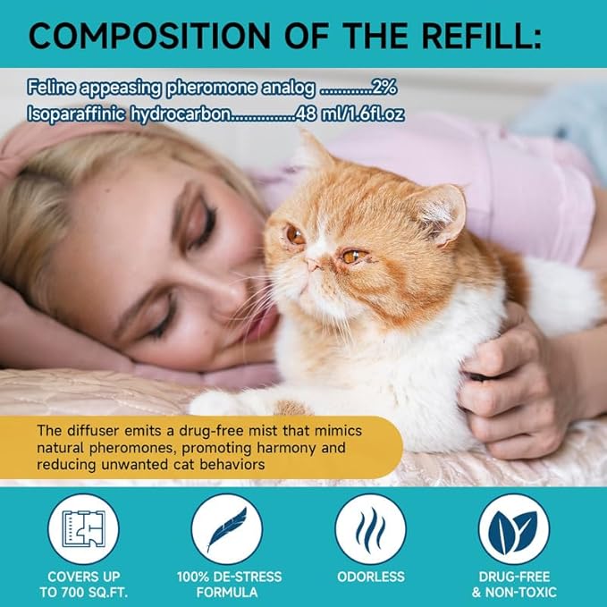 Cat Calming Diffuser - Cat Pheromones Calming Diffuser for Cat Anxiety Relief 6-in-1 Cat Pheromone Diffuser Kit with 2 Diffuser + 4 Refill 48ml Vial - 120 Days Pheromone Diffuser to Calm Cats-PawvioPets