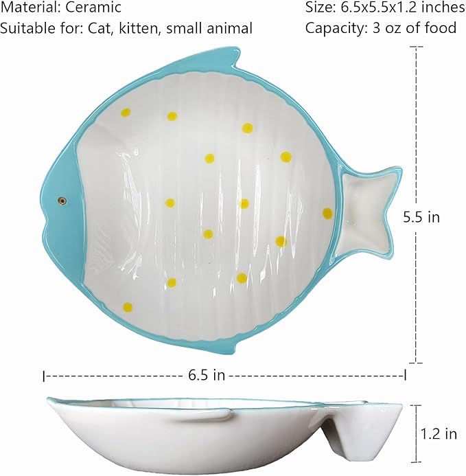 Double Whisker Friendly Ceramic Cat Food Dishes, Cute Shallow Anti Whisker Fatigue Wide Cat Bowl for Indoor Cats, Whisker Relief Flat Cat Plates for Wet Food, Small Pet Kitten Feeding Dish-PawvioPets