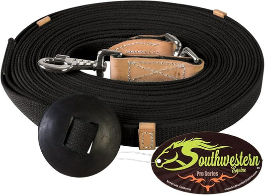 35' Flat Cotton Web Lunge Line with Bolt Snap & Rubber Stop - by Southwestern Equine (35', Black)-PawvioPets