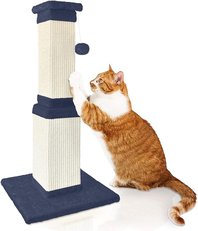 AGYM Cat Scratching Post, 32 Inch Cat Scratch Post for Cats and Kittens, Protect Your Furniture and Exercise Cats, Nature Sisal Modern Cat Scratcher for Indoor Cats, Blue-PawvioPets