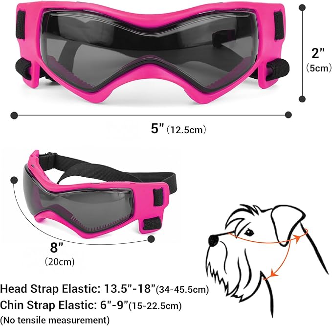 Dog Goggles Dog Sunglasses for Medium Breed UV Protection Windproof with Adjustable Head Straps Chin Straps for Ride Car/Hiking Travel/On Beach-Pink-PawvioPets